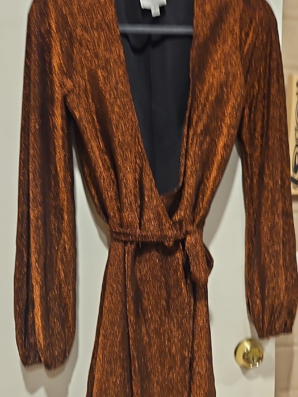 Metallic Copper Wrap Dress with Belt